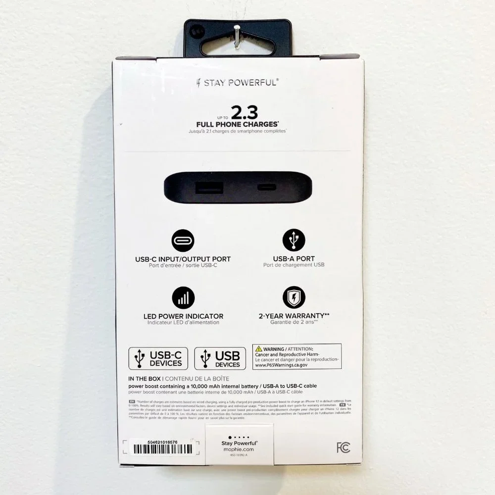 NIB Mophie Power Boost PD (Fast Charge) 10,000 mAh Portable Phone Charger
